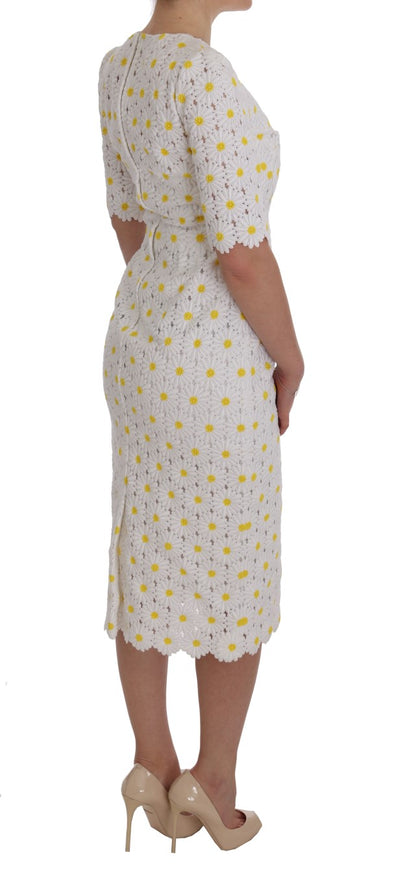 White Sunflower Ricamo Sheath Dress