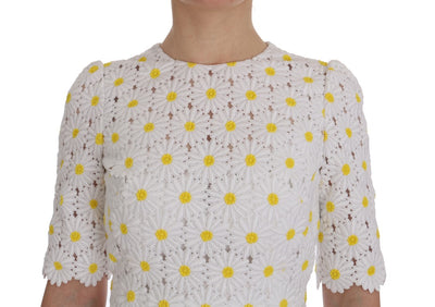 White Sunflower Ricamo Sheath Dress