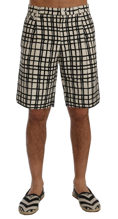 White Black Striped Casual Shorts