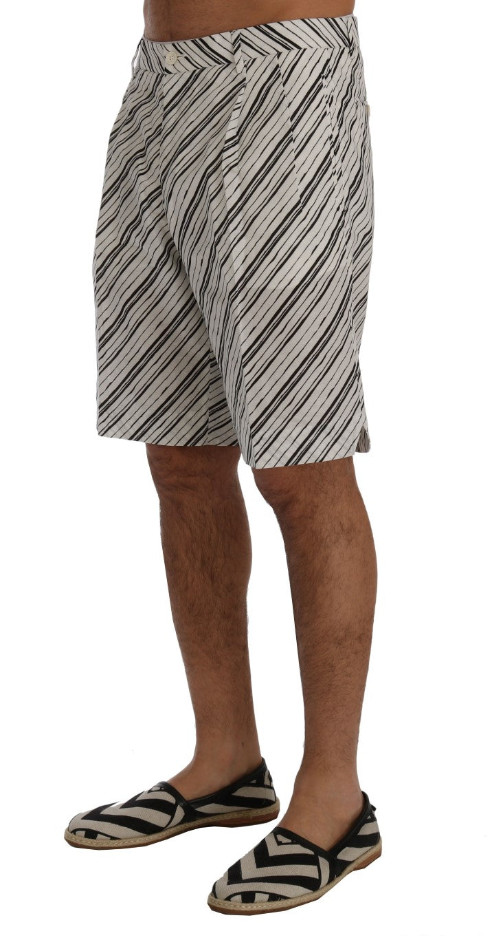 White Black Striped Casual Shorts