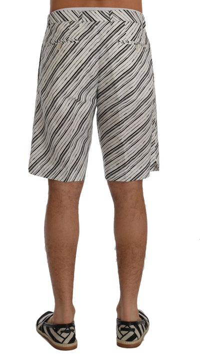 White Black Striped Casual Shorts