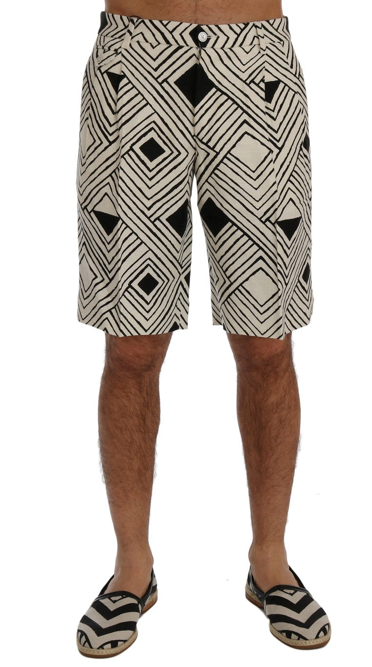 White Black Striped Casual Shorts