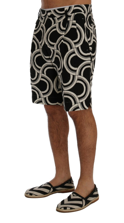 Black White Pattern Linen Shorts