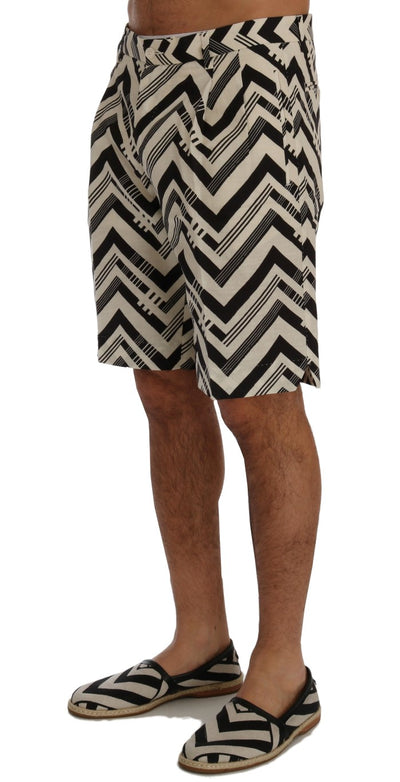 White Black Striped Cotton Linen Shorts