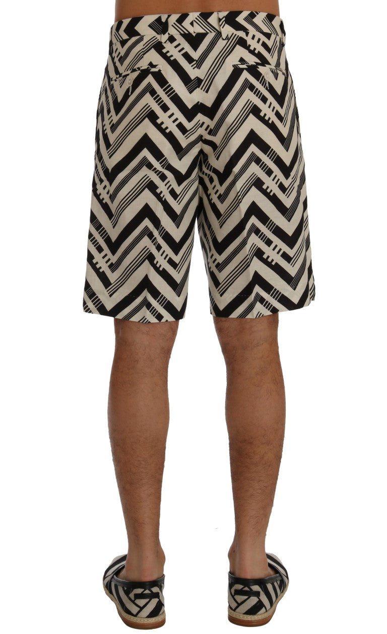 White Black Striped Cotton Linen Shorts