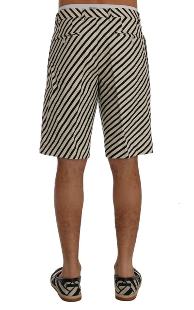 White Black Striped Hemp Casual Shorts