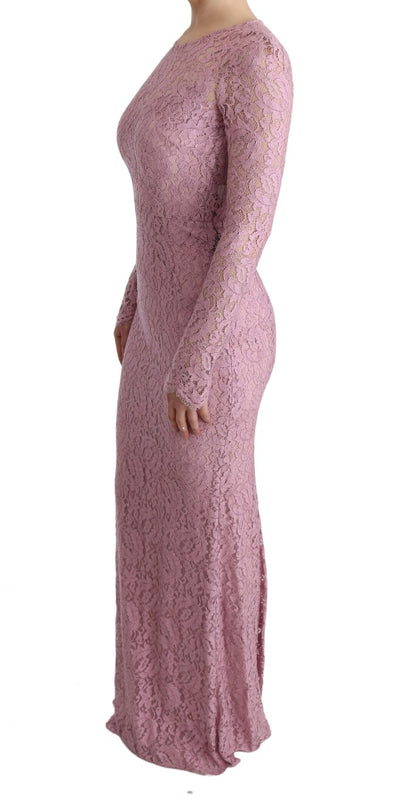 Pink Floral Lace Sheath Long Dress