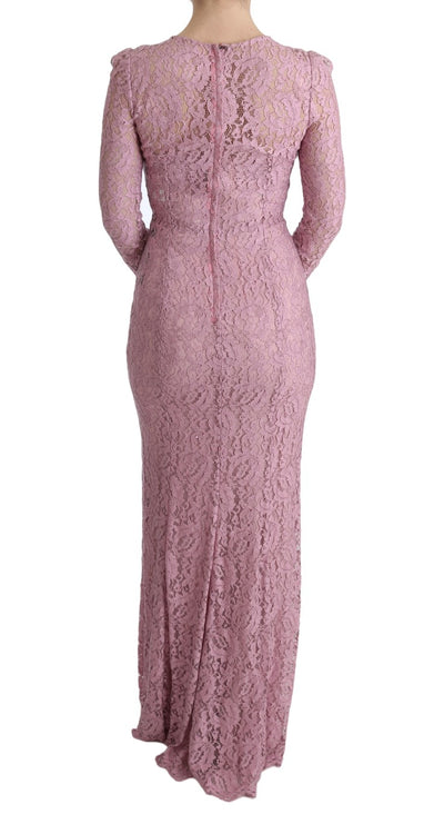 Pink Floral Lace Sheath Long Dress