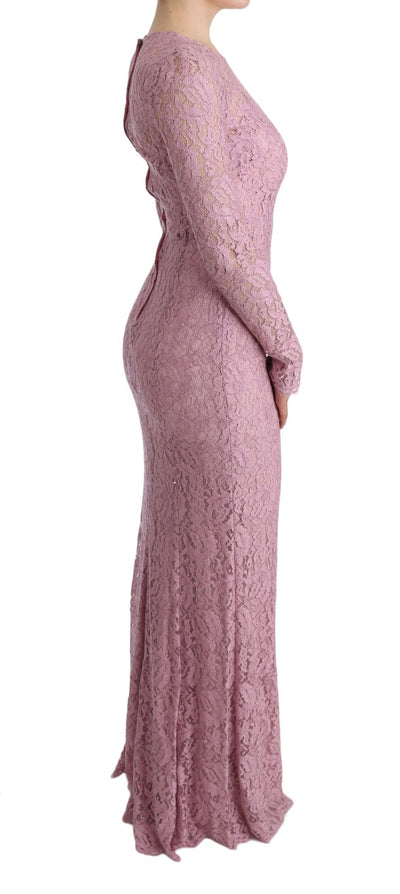 Pink Floral Lace Sheath Long Dress