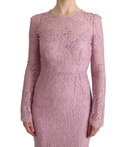 Pink Floral Lace Sheath Long Dress