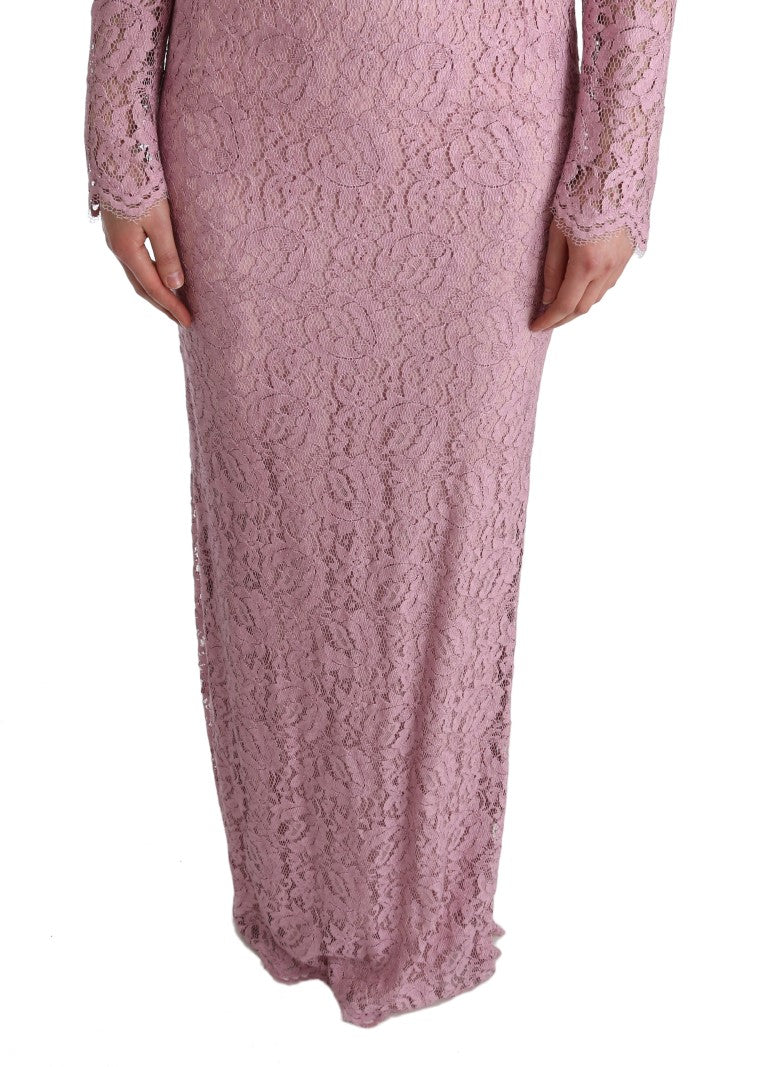 Pink Floral Lace Sheath Long Dress