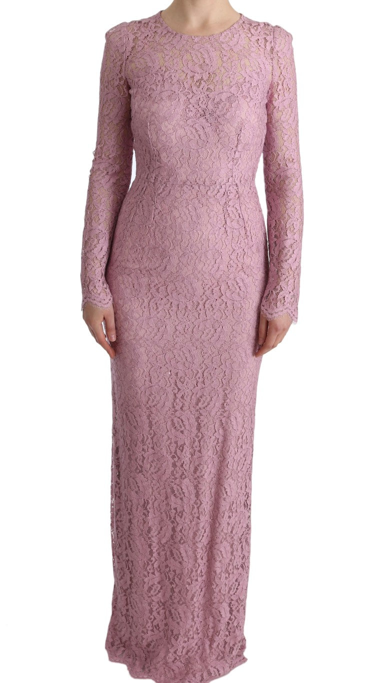 Pink Floral Lace Sheath Long Dress