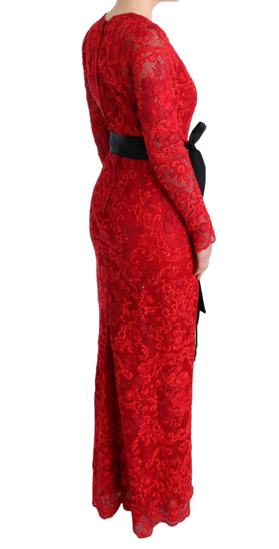 Red Floral Ricamo Sheath Long Dress