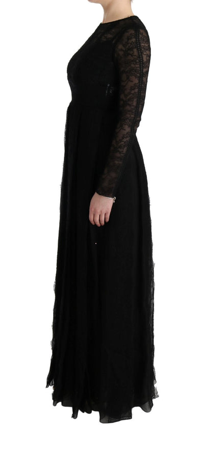 Black Floral Lace Sheath Silk Dress