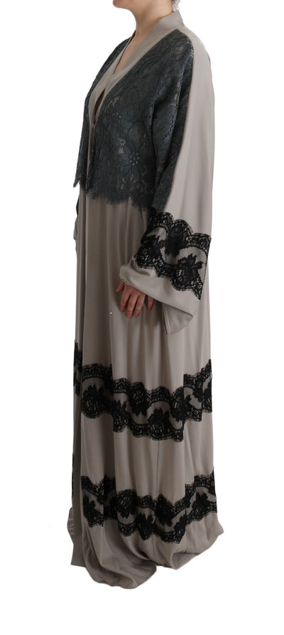 Gray Floral Applique Lace Kaftan Dress