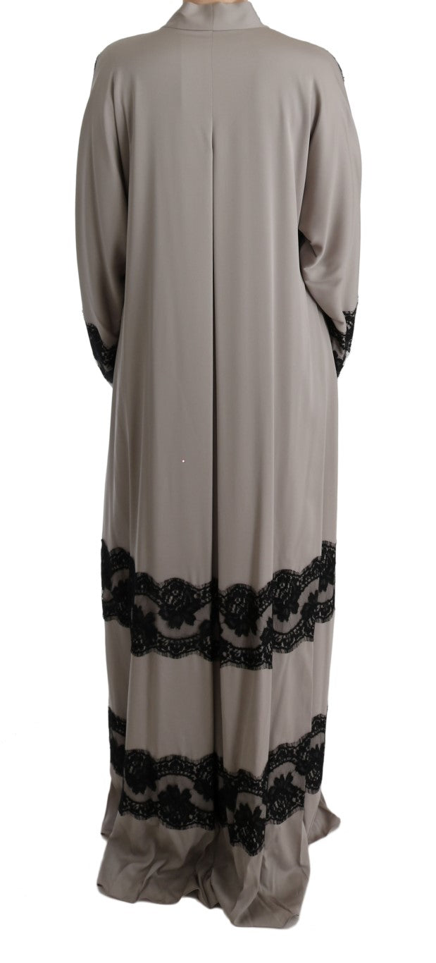 Gray Floral Applique Lace Kaftan Dress