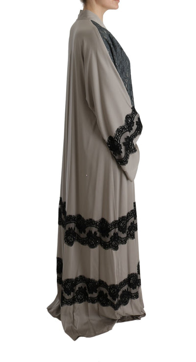 Gray Floral Applique Lace Kaftan Dress