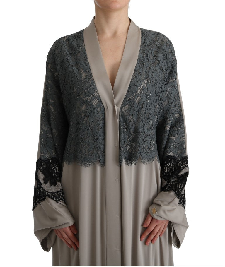 Gray Floral Applique Lace Kaftan Dress