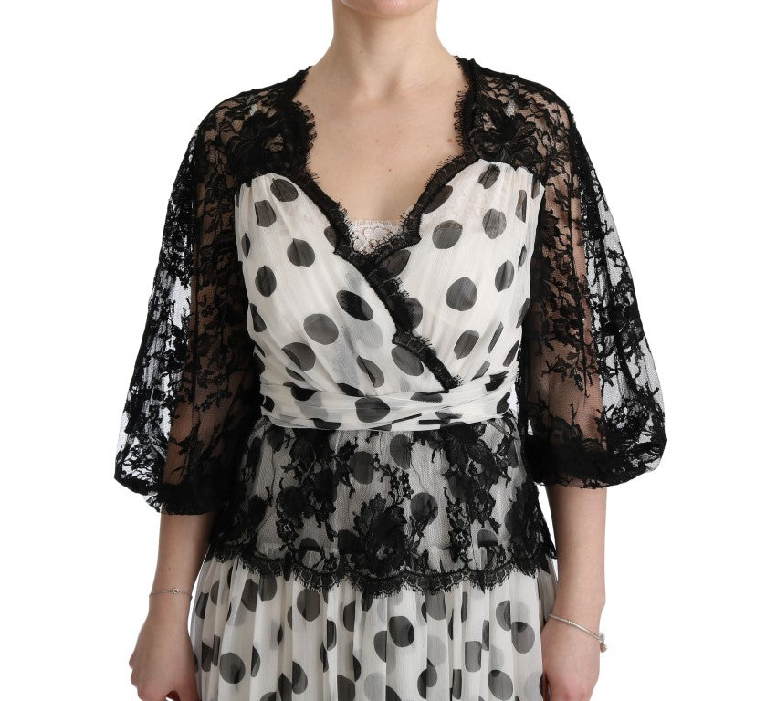 Black White Polka Dotted Floral Dress