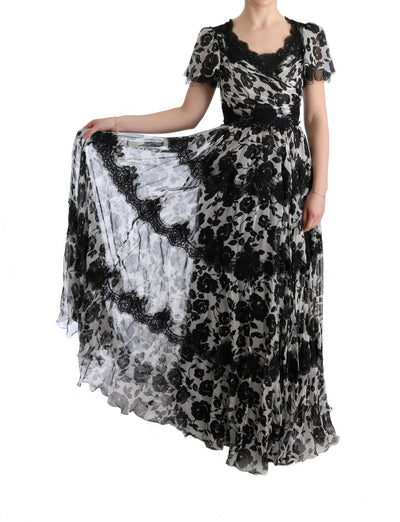 Black White Floral Lace Shift Dress