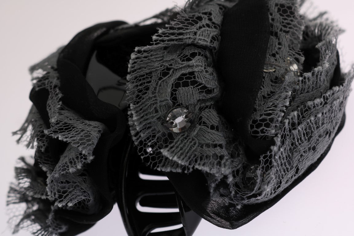 Black Gray Floral Lace Crystal Hair Claw