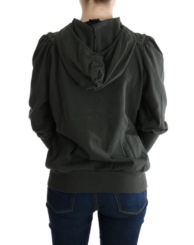 Gray Top Hooded Cotton Zipper Sweater