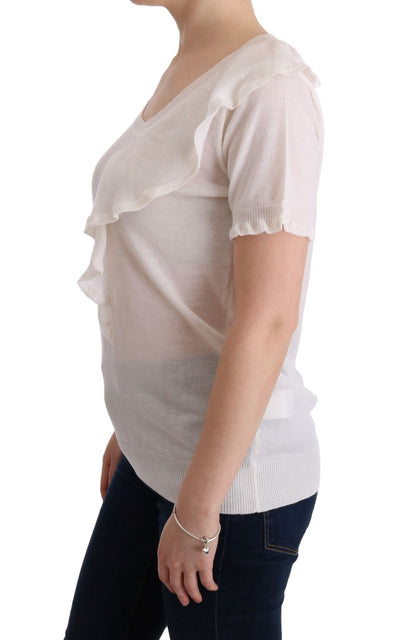 White 100% Lana Wool Top Blouse T-shirt