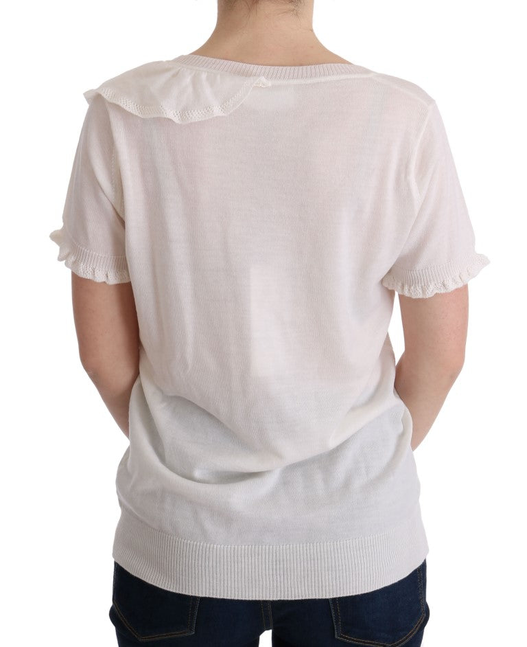 White 100% Lana Wool Top Blouse T-shirt