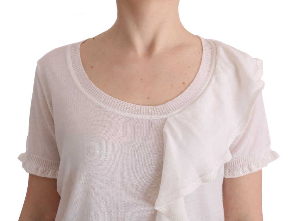 White 100% Lana Wool Top Blouse T-shirt