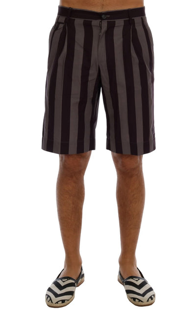 Gray Purple Striped Cotton Shorts