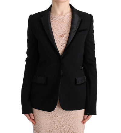 Black Floral Jacquard Slim Blazer