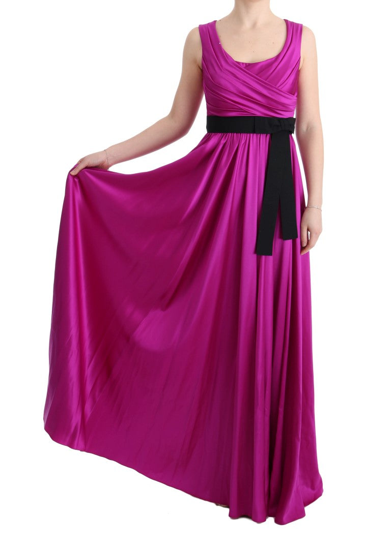 Pink Silk Stretch Shift Long Dress