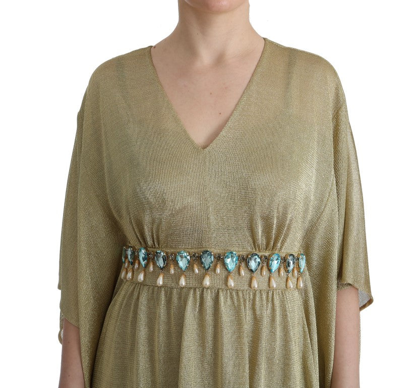 Gold Shift Long Blue Crystal Dress