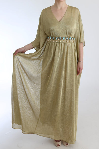 Gold Shift Long Blue Crystal Dress