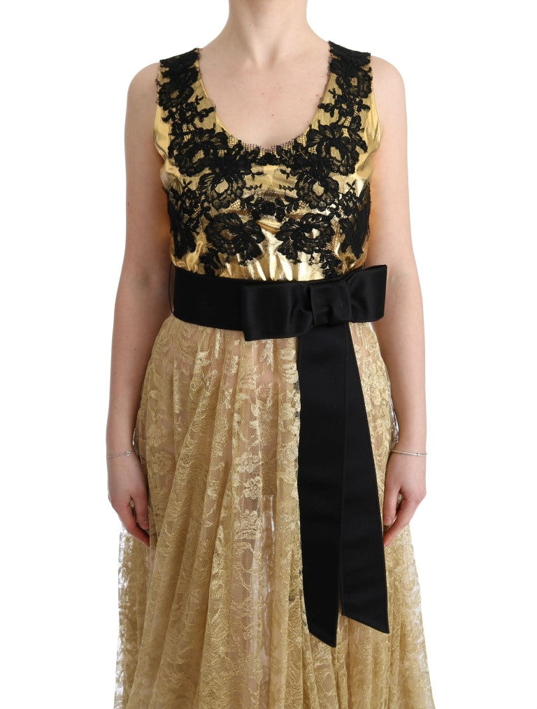 Gold Black Floral Lace Dress