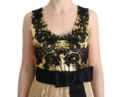 Gold Black Floral Lace Dress