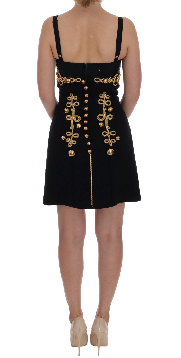 Black Wool Stretch Gold A-Line Dress