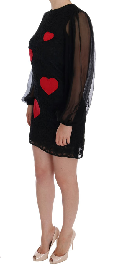 Black Lace Red Heart Shift Dress