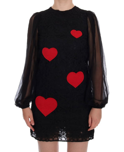 Black Lace Red Heart Shift Dress