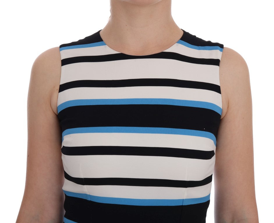 Blue White Striped Silk Stretch Sheath Dress