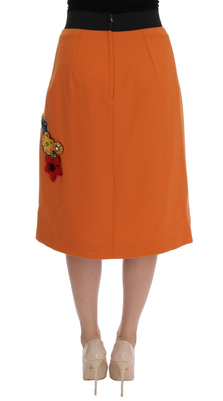 Orange Wool Crystal Sequin Appliques Skirt