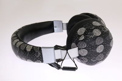 Black Pineapple Print Leather Headphones