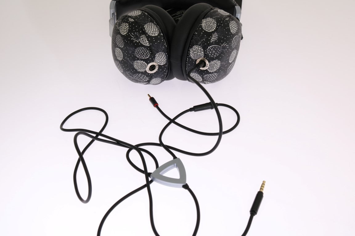 Black Pineapple Print Leather Headphones