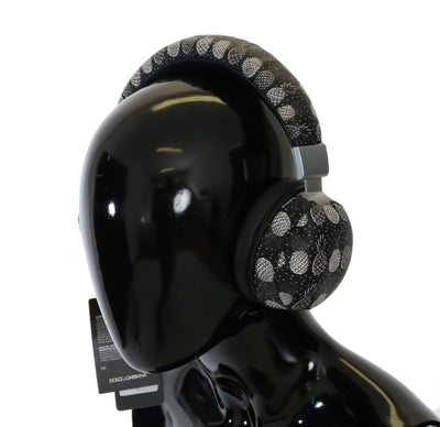 Black Pineapple Print Leather Headphones