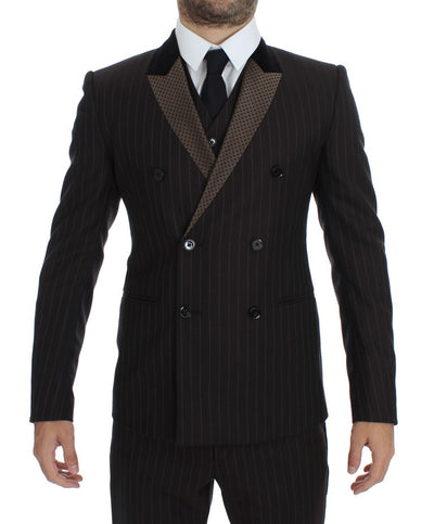 Brown Striped Wool Slim 3 Piece Suit Tuxedo