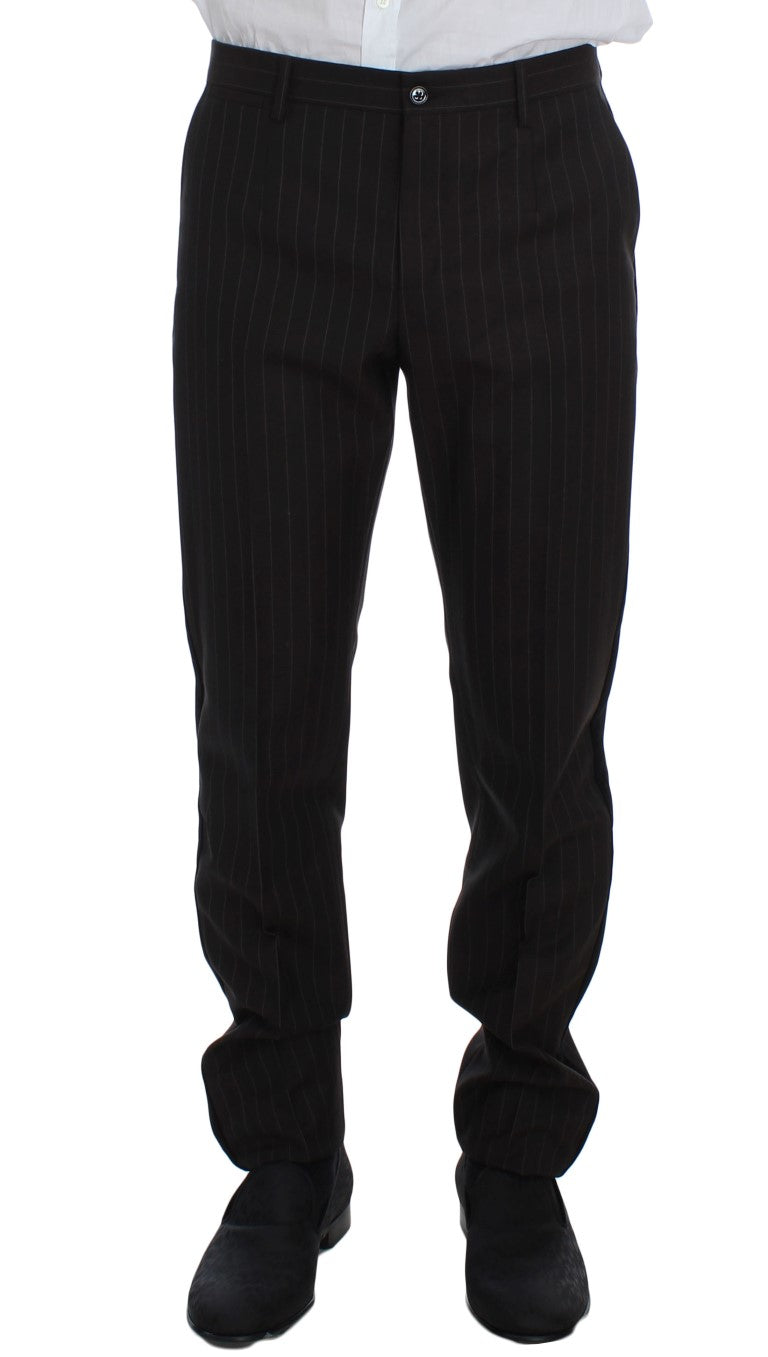 Brown Striped Wool Slim 3 Piece Suit Tuxedo