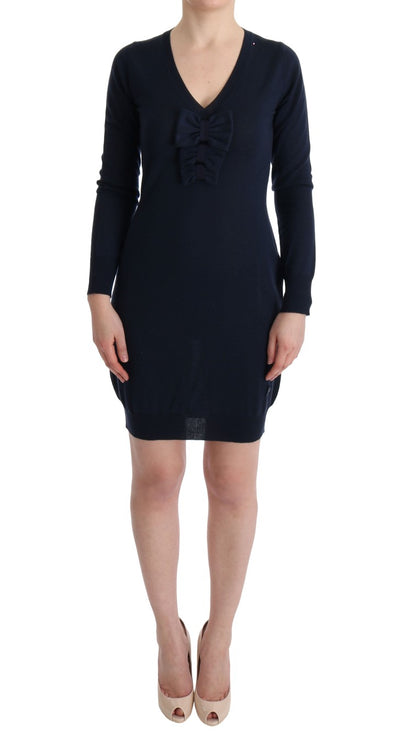 Blue Wool Long Sleeve Shift Dress