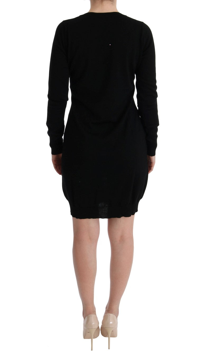 Black Wool Long Sleeve Shift Dress