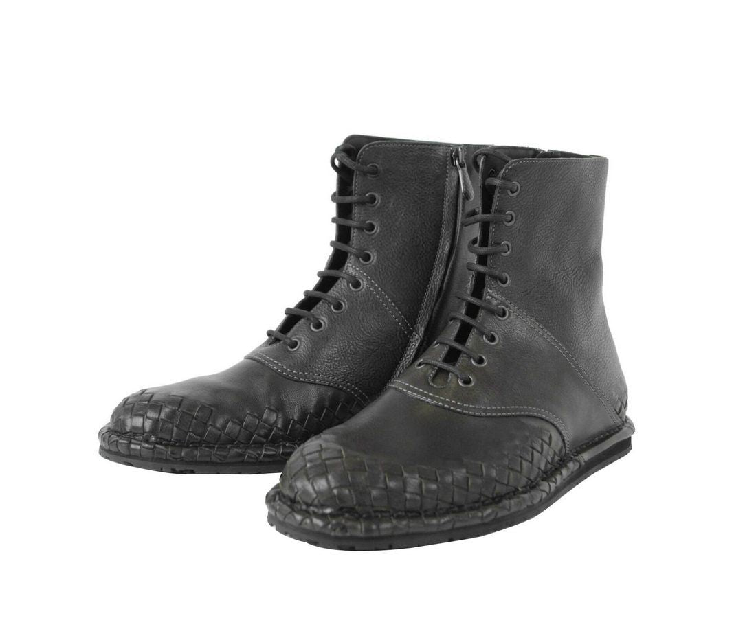 Bottega Veneta Men's Dark Gray Leather Side Zipper Boots