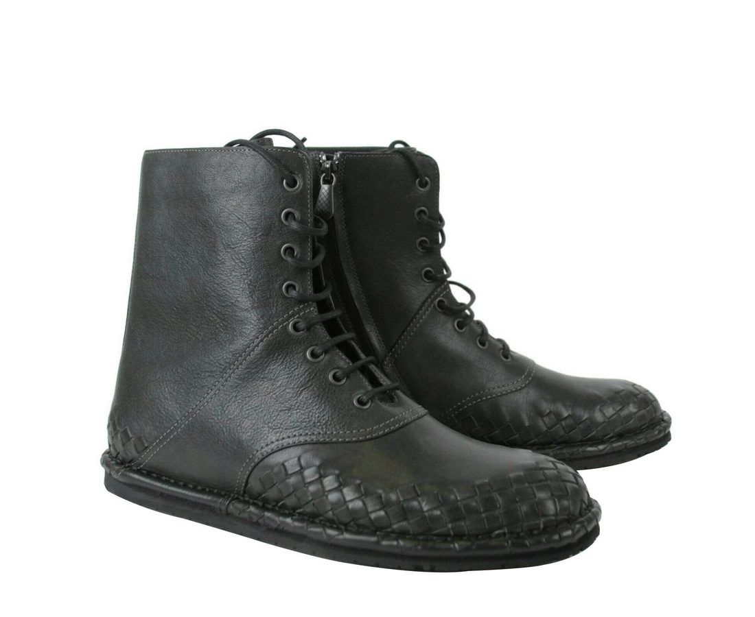 Bottega Veneta Men's Dark Gray Leather Side Zipper Boots